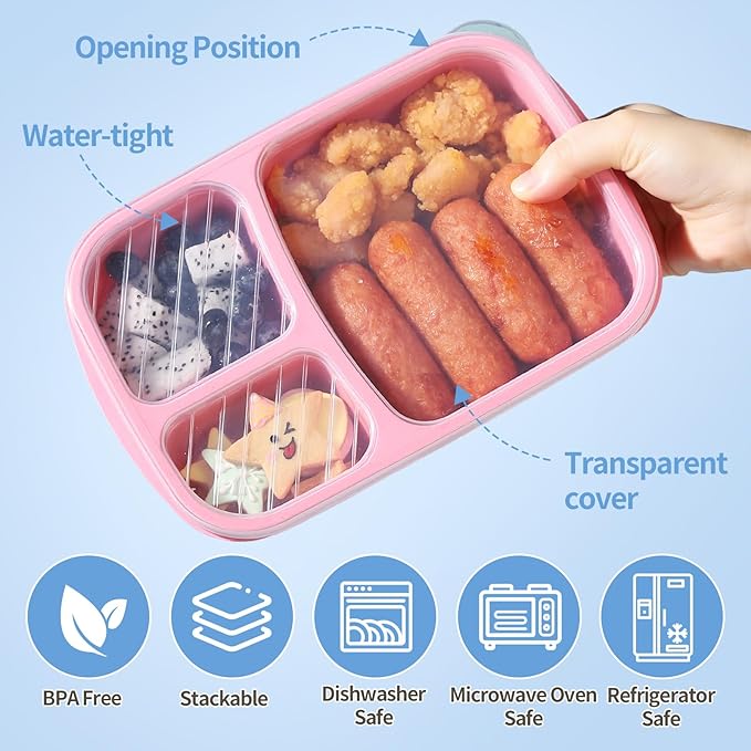 Bento Box Lunch Container for Adults & Kids, Leak-Proof Lunch Box with Compartments, BPA-Free Food Grade, Microwave Dishwasher Safe, Reusable Meal Prep Container for Work, School, Picnic, Travel