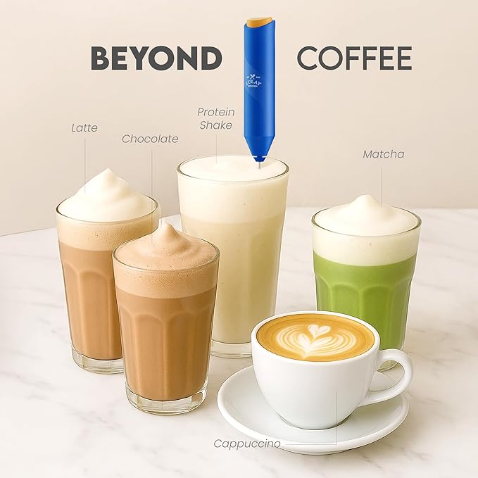 Zulay Kitchen Powerful Milk Frother AA Batteries Included – Ultra Fast Handheld Drink Mixer with Stainless Steel Whisk Stirrer for Coffee, Protein, Matcha & More, Frother Wand Electric Frothmate Blue