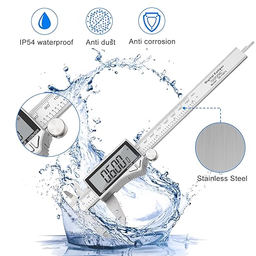 Adoric Digital Caliper, Caliper Measuring Tool Stainless Steel Vernier Caliper Digital Micrometer with Large LCD Screen, Easy Switch from Inch Metric Fraction, 0-6" Caliper Tool for DIY/Household