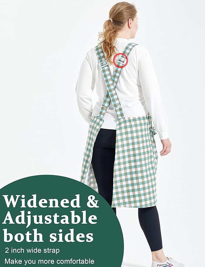 Big Plus Size Aprons for Women with Pockets Cotton Linen Baking Kitchen Cooking