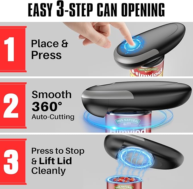 Electric Can Opener, One-Touch Automatic Can Opener for Seniors with Arthritis, Smooth Edge, Hands-Free, Battery Powered, Portable & Compact, Food Safe Electric Can Openers for Kitchen (Gray)