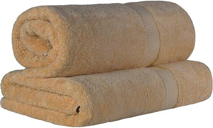 SUPERIOR Egyptian Cotton Pile Bath Sheet Set of 2, Ultra Soft Luxury Towels, Thick Plush Essentials, Absorbent Heavyweight, Guest Bath, Hotel, Spa, Home Bathroom, Shower Basics, Toast