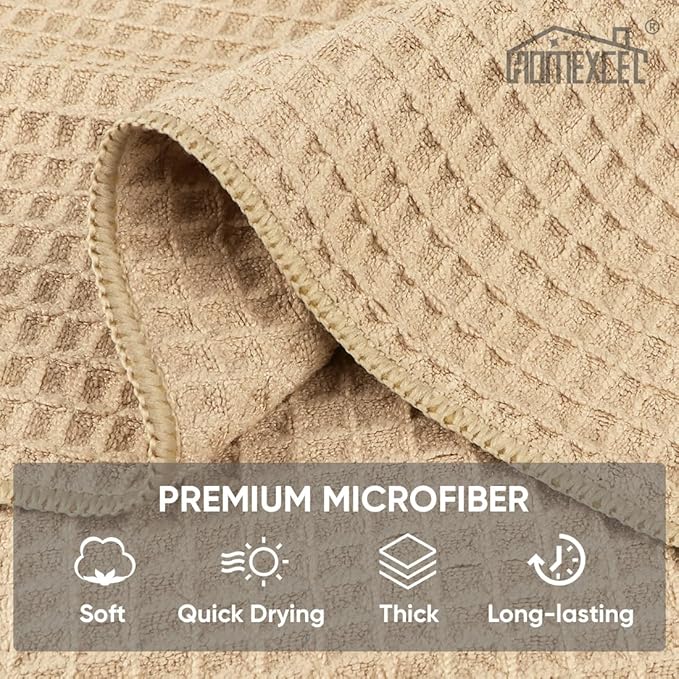 HOMEXCEL Waffle Weave Microfiber Cleaning Cloth, 6 Pack Highly Absorbent Cleaning Rag for Household, Reusable Kitchen Towels, Scratch-Free Stainless Steel Wipes, 12 x 12 Inches, Brown