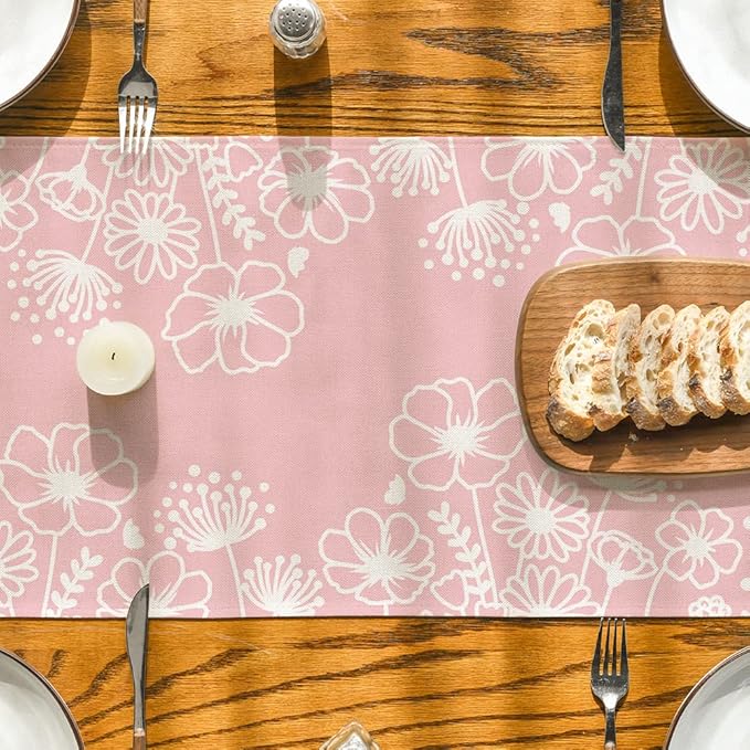 Artoid Mode Pink Bloom Flowers Butterfly Spring Table Runner, Seasonal Holiday Kitchen Dining Table Decoration for Home Party Indoor 13x108 Inch
