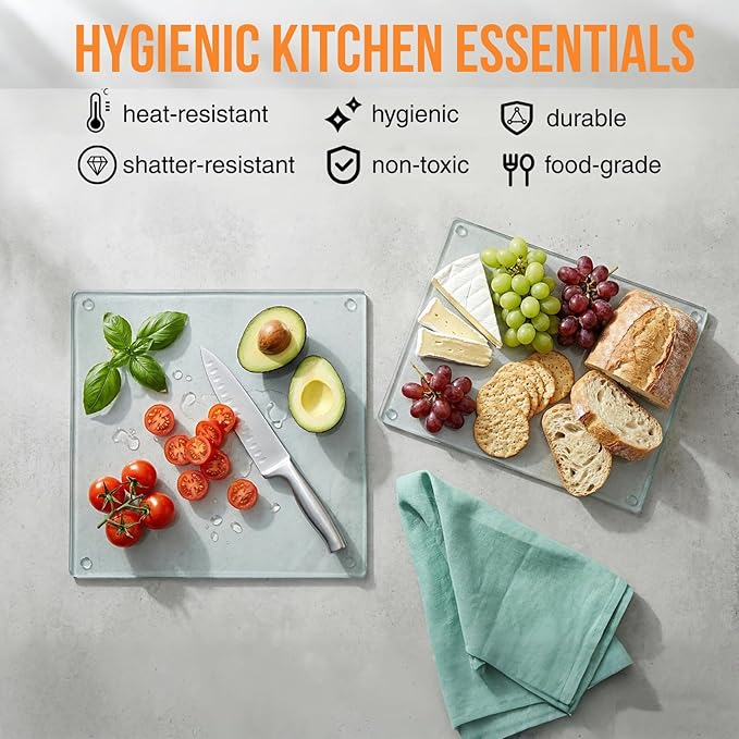 Hacaroa 6 Pack Tempered Glass Cutting Board for Kitchen, 8/10/12 Inch Square Chopping Board with Rubber Feet, Clear Non-slip Countertop Protector Pallette Mat, Heat Resistant, Easy to Clean, 3 Sizes