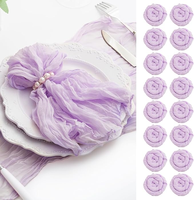 100 Pack Lilac Cloth Napkins 21x21 Inches Lilac Cheesecloth Napkins Set of 100 Washable Dinner Table Napkins for Wedding Bridal Baby Shower Rustic Boho Cotton Gauze Family Gathering Table Decor