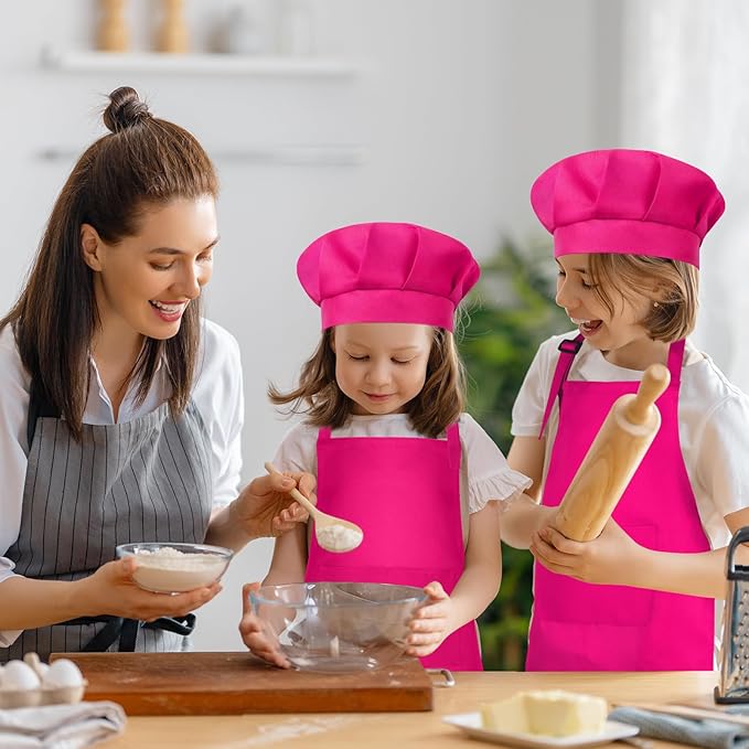 Kids Apron and Chef Hat Set Children Apron Adjustable with 2 Pockets Children Chef Painting for Cooking Baking
