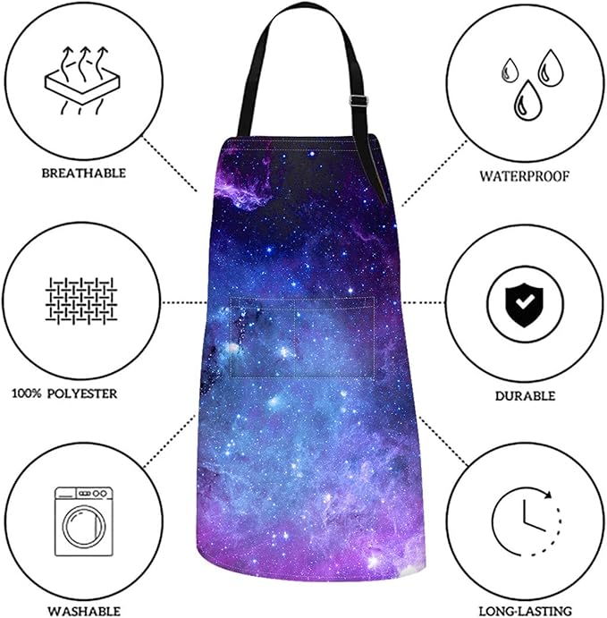 Britimes Space Purple Universe Planet Apron Home Kitchen Cooking Baking Gardening for Women Men with Pockets 32x28 inch