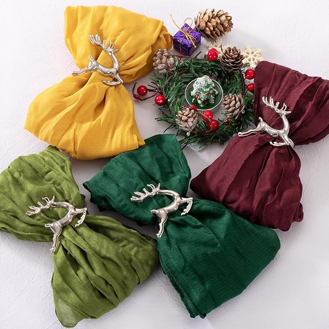 DeZerlor 20 Pack Fall Cheesecloth Napkins Washable Christmas Cloth Napkins Set of 20 Cotton Dinner Table Napkins Bulk 21x21 Inches for Thanksgiving Xmas Wedding Bridal Baby Shower Party Decor