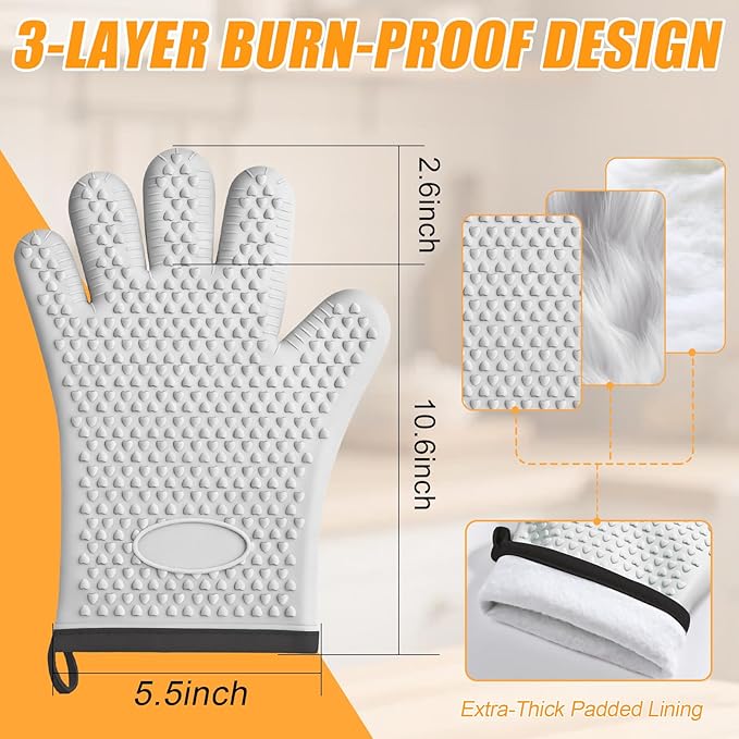 2Pack Heat Resistant Oven Mitts for Grilling and Baking, Non-Slip Silicone Gloves, Waterproof Kitchen Mitts with Flexible Fit & Easy to Clean Design, Green