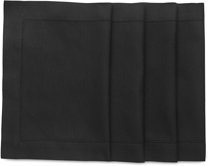 Solino Home Black Placemats Set of 4 - Cotton Linen Hemstitch Placemats 14 x 19 Inch for Spring, Summer, Mothers Day