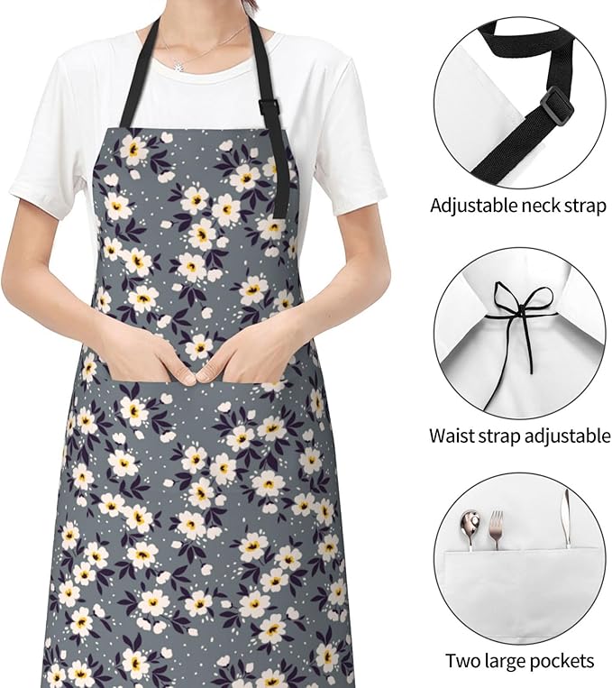 Perinsto Waterproof Apron With 2 Pockets Kitchen Chef Aprons Bibs For Cooking Baking Painting Gardening Grooming