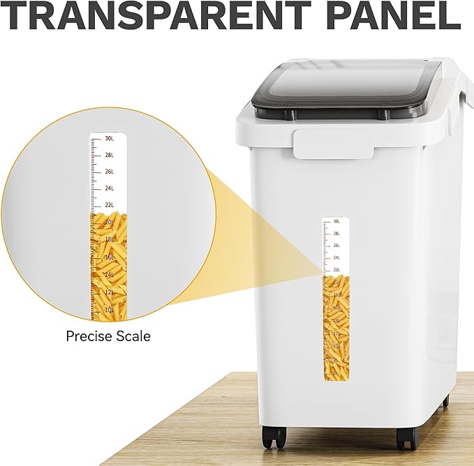DWVO Large Ingredient Storage Bins, 20.6 Gal(11.4+5.8+3.4 Gal) Flour Rice Food storage Containers Bins with Wheels, Scoop and Airtight Lid for Dry Food, Flour, Cereal Grain, Sugar, White, Pack of 3