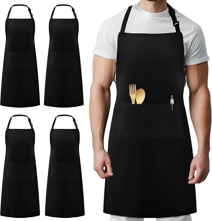 Syntus 4 Pack Adjustable Bib Apron with 2 Pockets Cooking Kitchen Aprons for Women Men Chef