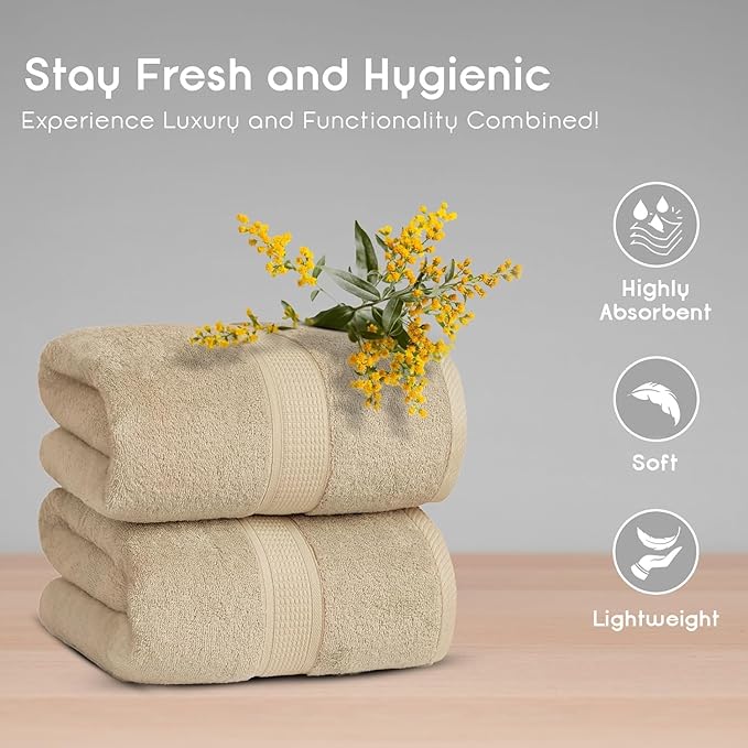 Ariv Premium Jumbo Bath Towels Pack of 2, Beach Towel, Extra-Large Bath Sheets, 100% Cotton, Super Soft, Highly Absorbent, Quick Dry, Durable, Great Value & Quality, Perfect for Home & Bathroom- Linen