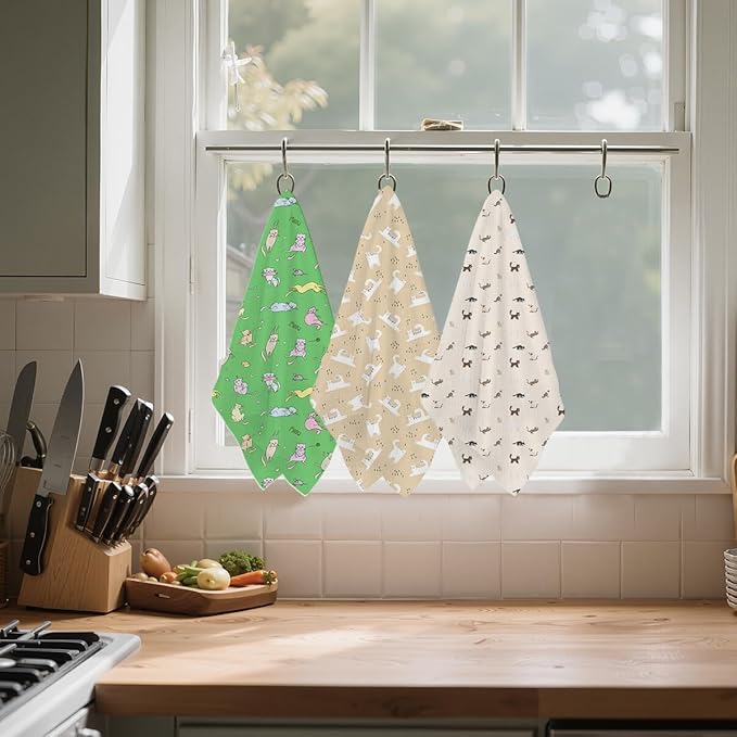 3 Pcs Cat Kitchen Towels, Cats Decorative Absorbent Microfiber Dish Cloth Tea Towel, Durable Waffle Hand Towels for Farmhouse Home Bathroom, Cat Lover Gifts for Women