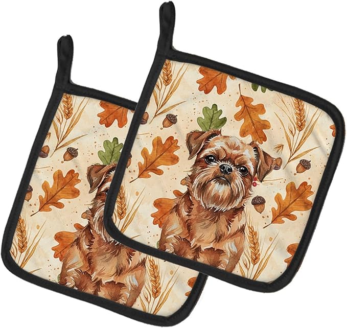 Caroline's Treasures Red Brussels Griffon Heirloom Fall Pair of Pot Holders Pair 7.5x7.5 Quilted Insulated Hot Pads Decorative Kitchen Gift Made in USA