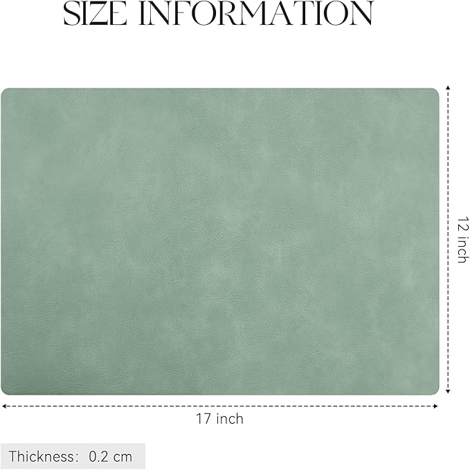 MOSAYT Vinyl Spring Placemats Set of 4-12 X 17 Inch - Faux Leather 100% Waterproof Oil-Proof Wipeable PU Place Mats, Heat Resistant Reversible Table Mats for Kitchen, Dining, Outdoor (Green)