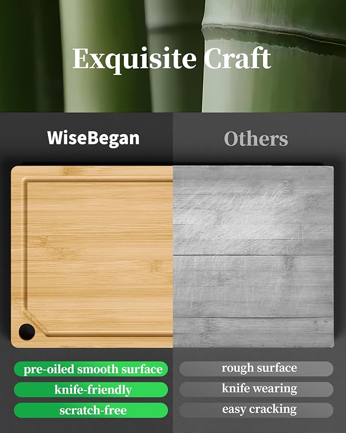 Kitsure Bamboo Cutting Board - Multi-Sizes Wooden Cutting Boards for Kitchen, Convenient Kitchen Essentials with Deep Juice Grooves, Cutting Board for Chopping & Serving, Medium, Natural