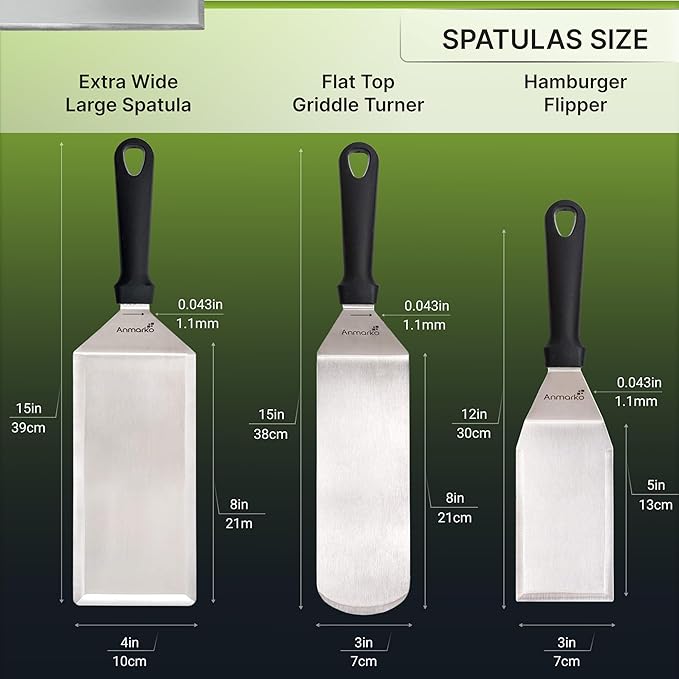 Metal Spatula Griddle Accessories Set - Griddle Scraper Flat Spatula Pancake Flipper Hamburger Turner - Metal Utensil great for BBQ Grill Flat Top Cast Iron Griddle - Commercial Grade