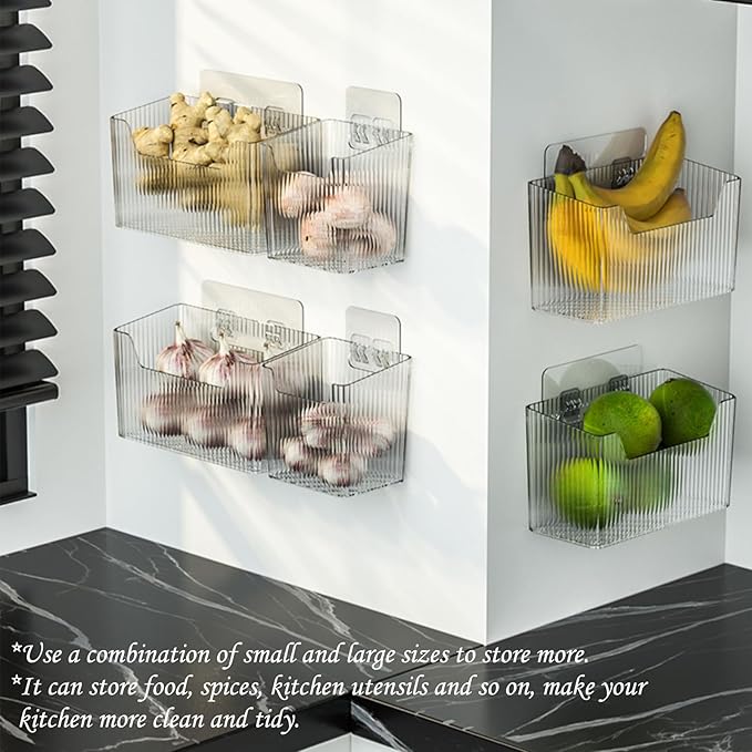 Lae Nuvole TwoPacks Cabinet Door Organizer Wall Mounted Shower Basket, Shower Caddy Stackable Plastic Adhesive Organizer for Bathroom, Kitchen, Cabinet, Pantry, Makeup, BPA Free, Clear