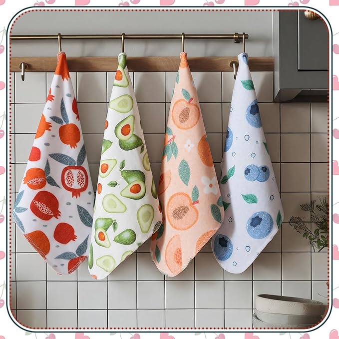 Redbaker 30 Pcs Reusable Paper Towels Rolls Towels Bulk Kitchen Washable Paperless Cloth Cotton Hand Napkins with Cardboard Reusable Napkins for Kitchen Bathroom (Fruit Design)
