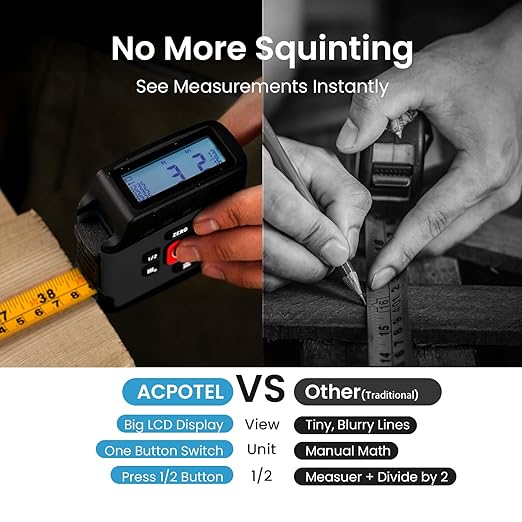 Digital Tape Measure 16 Ft - 6 Metric and Imperial Units, Easy Read Digital Measuring Tape Retractable with Fractions 1/16, Rechargeable Measurement Tool, for Distance/Area/Volume, Gray
