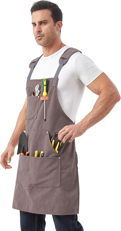 Nanxson Canvas Work Apron, Heavy Duty Carpenter Welding Apron with Wide Braces, Ideal for Gardening and Carpenters