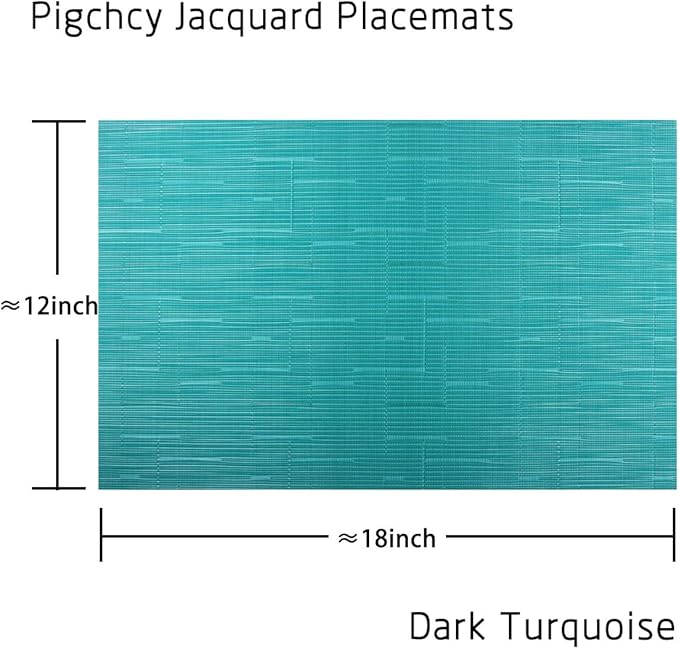 PIGCHCY Placemats,Washable Durable Vinyl Woven Table Mats,Elegant Heat Resistant Placemats for Dining Table Set of 6 (18 x 12 inches, Turquoise)