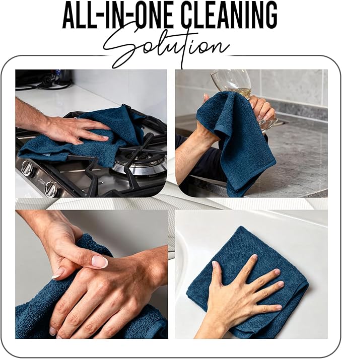 RIVERSIDE Pack of 12 Washcloths, 12 x 12 Inches, 100% Cotton, Premium Flannel Face Cloths, Highly Absorbent & Soft Feel Fingertip Towels (Navy Blue, 12 Pack)