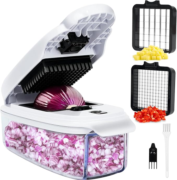 Veggie Chopper – 2-in-1 Onion Chopper · Vegetable Chopper with Container · Pepper Chopper · Vegetable Cutter – Kitchen Gadget & Kitchen Accessory (White & Black)