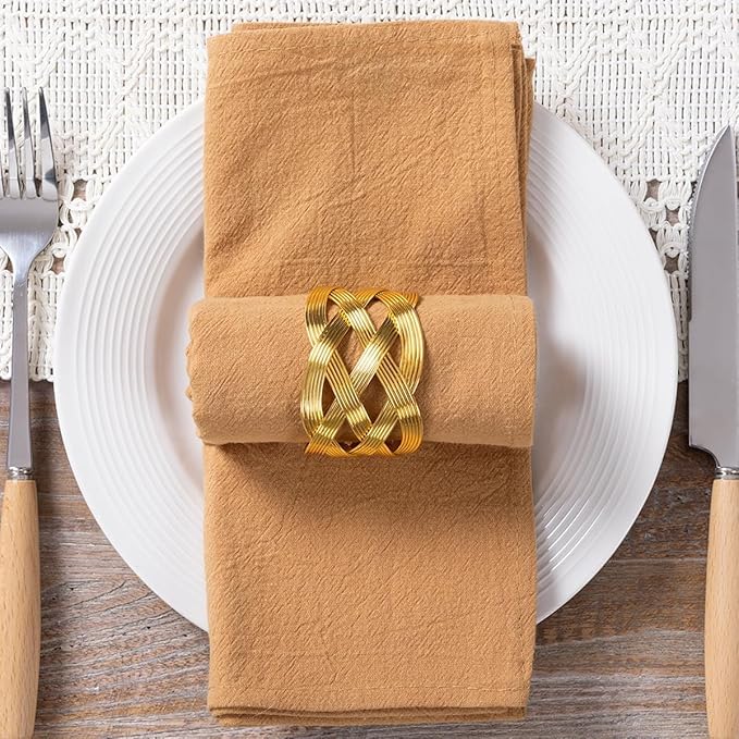 MLMC 4 Pack Caramel Cloth Napkins Rustic Washable Cotton Linen Napkins Set of 4 17"x17" Reusable Dinner Napkins Cloth for Wedding Party Bridal Shower Everyday Use Gathings Decor