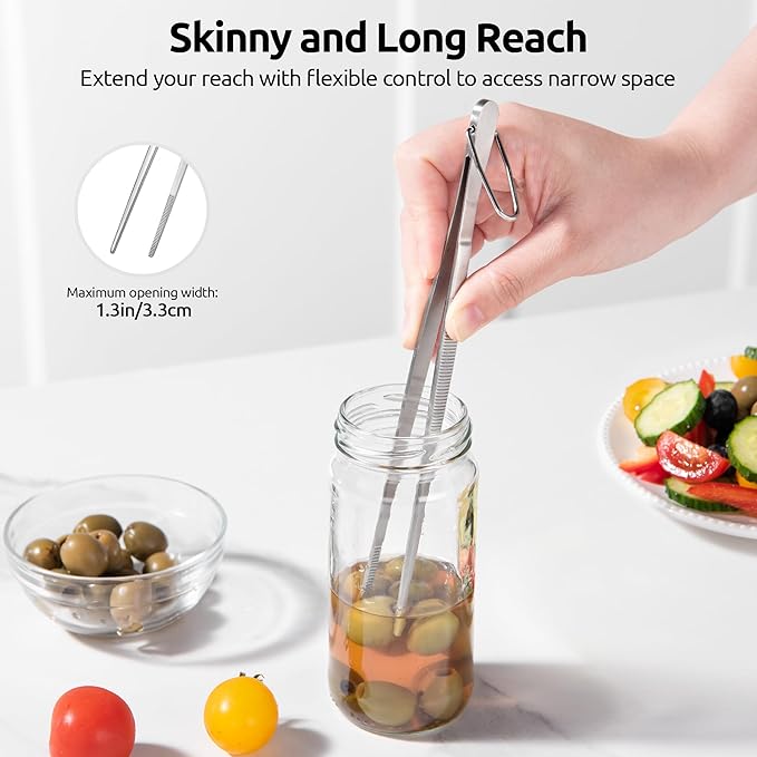 U-Taste 8in Kitchen Plating Tweezer: 18/8 Stainless Steel Food-Grade Metal Food Tong, Seamless-Welding, Sturdy and Flexible with Non-Slip Tips for Serving, Decorating, Cooking, Baking (Pointed Tip)