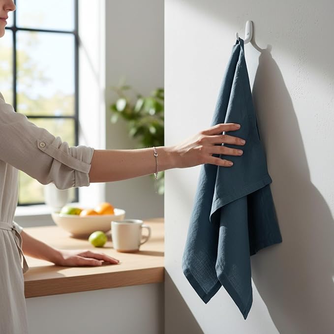 Linen Kitchen Dish Towels – 20” x 27” – 100% Pure Stonewashed Linen Hemstitch Hand Towel/Tea Towel - Set of 2 (Soft Teal Blue)
