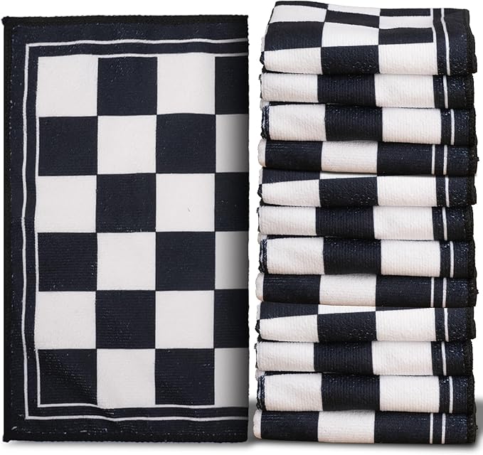 YUA Microfiber Cleaning Cloth 12 Pack,Microfiber Towels Cleaning,Microfiber Towels for Cars,Absorbent Dish Washing Cloth,Reusable Cleaning Cloths Lint Free (Black White Checker)