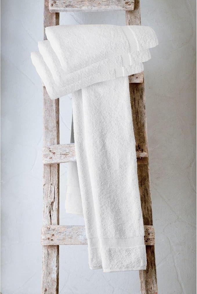 SALBAKOS 100% Turkish Cotton Bath Towels | 4 Piece Turkish Bath Towels White 27x54 Standard Size | Premium Hotel Quality, Super Absorbent, Thick, Plush Turkish Towel - Made in Turkey (White Pack of 4)