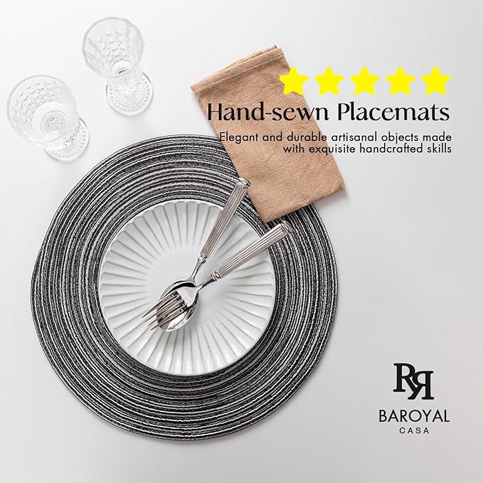 Round Placemats Set of 4 Woven Placemats Washable Braided Table Mats for Dining Table Heat Resistant Non-Slip Circle Place Mats(Mixed Gray)