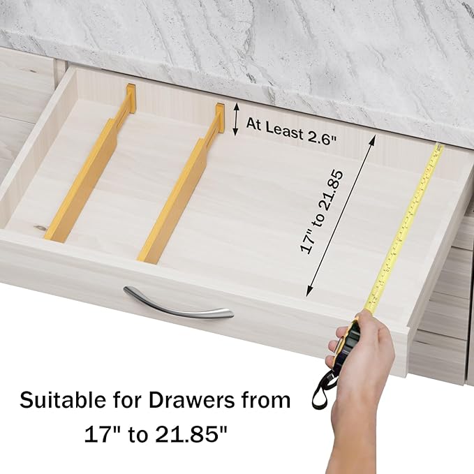 BAMBUROBA Bamboo Drawer Dividers, Adjustable Kitchen Drawer Organizer for Clothes,17-22" Expandable Drawer Organization Separators for Bedroom,Bathroom,Dresser and Office,6-Pack