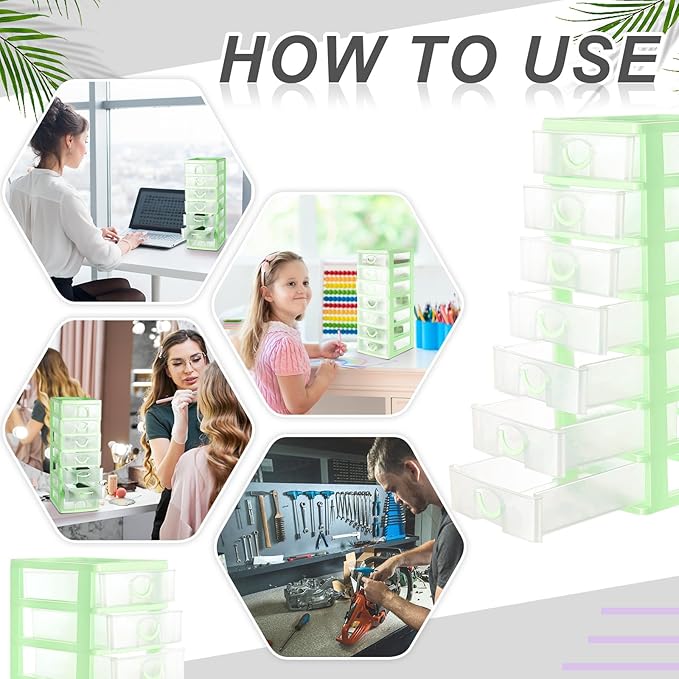 Thyle 2 Pcs Plastic Drawers Organizer Mini Organizer Stackable Plastic Clear Drawer Storage Box Containers Storage Units for Desktop Classroom Craft 6.7 x 4.9 x 13.4 inches(Green)