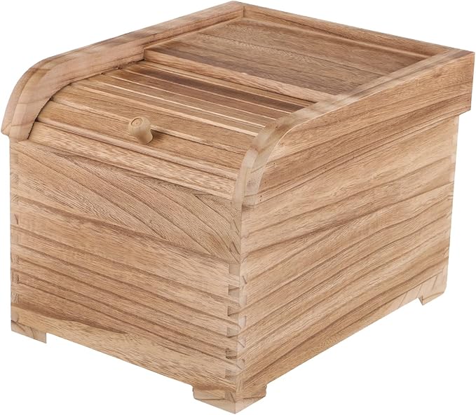 Wooden Rice Storage Container with Sliding Lid, Wood Food Container for Cereal, Grains, Flour, Light Brown
