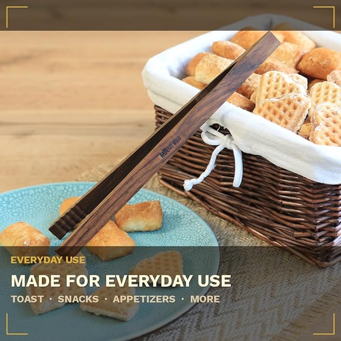 Dark Wood Toaster Tongs Set of 4 – 10 Inch Kitchen Tongs for Toast, BBQ, Cooking & Serving | Premium Dark Hardwood | Stronger & More Durable Than Bamboo Tongs