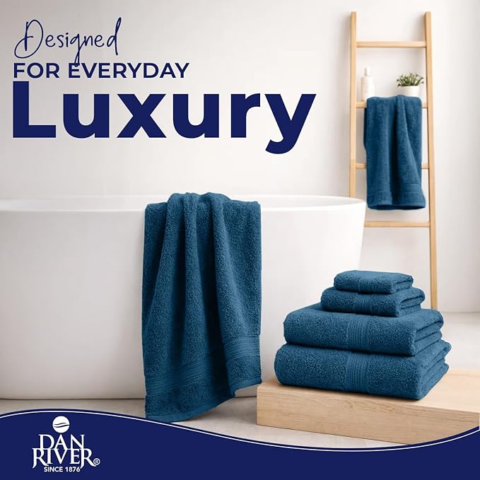 DAN RIVER 8 PC Luxury Bath Towels for Bathroom, 2 Bath, 2 Hand, and 4 Wash Cloths, 600 GSM 100% Ring Spun Cotton Towel Set, Highly Absorbent, Gym, Hotel, and Spa, Blue Opal
