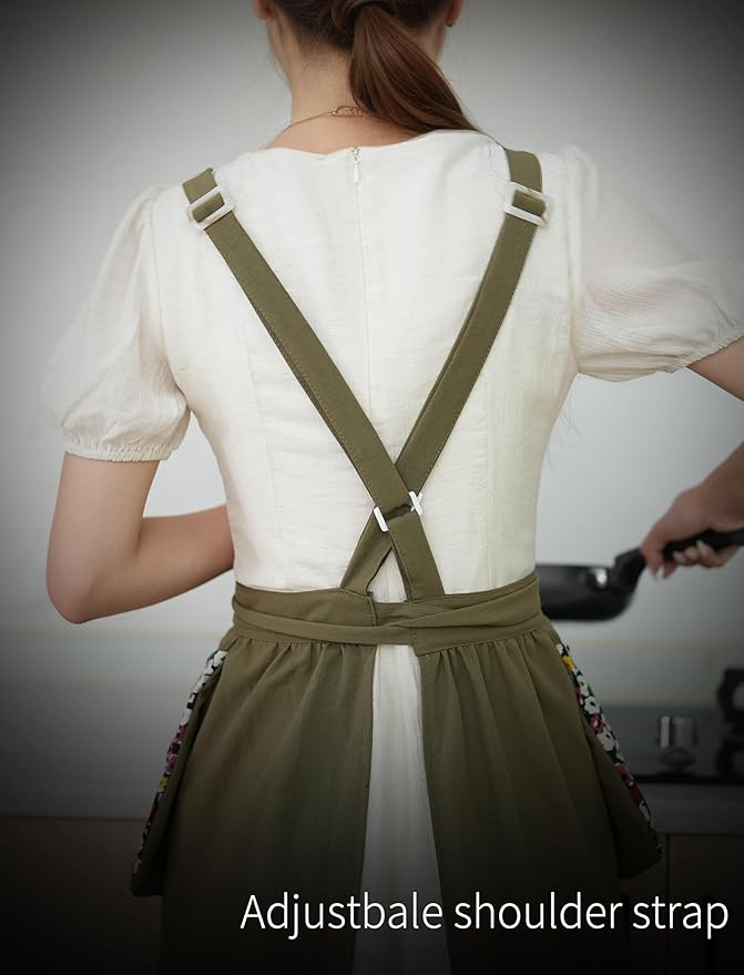 Pinknoke Kitchen Aprons for Women with Pockets Cute Vintage Chef Pinafore Apron for Gardening Cooking Baking Painting