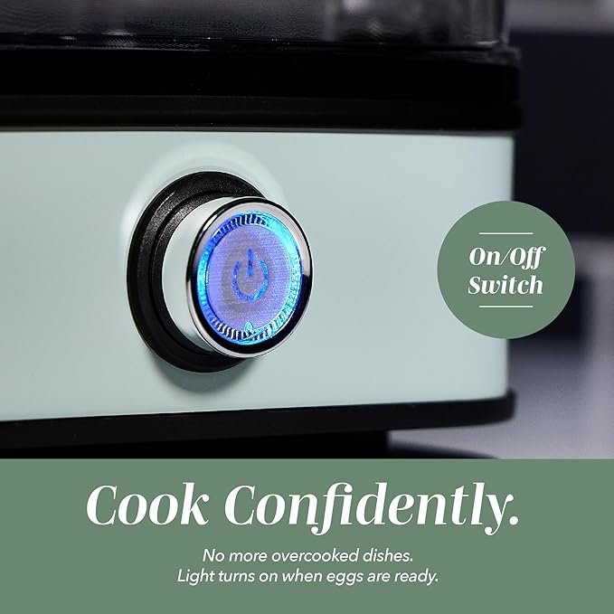 COOK WITH COLOR 6-Egg Capacity Egg Cooker – For Soft, Medium, Or Hard-Boiled Eggs, Rapid Cook Time, Auto Shut-Off & Boil-Dry Protection – Includes Tray, Measuring Cup & Lid – 210W Egg Maker, Sage