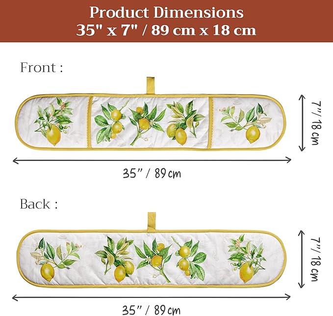 Maison d' Hermine Double Oven Mitts 100% Cotton 7"x35" Double Oven Mitt Heat Resistant BBQ Cooking Gloves with Loop Baking Grilling Gifts for Mothers Day Spring Summer (Limoncello)