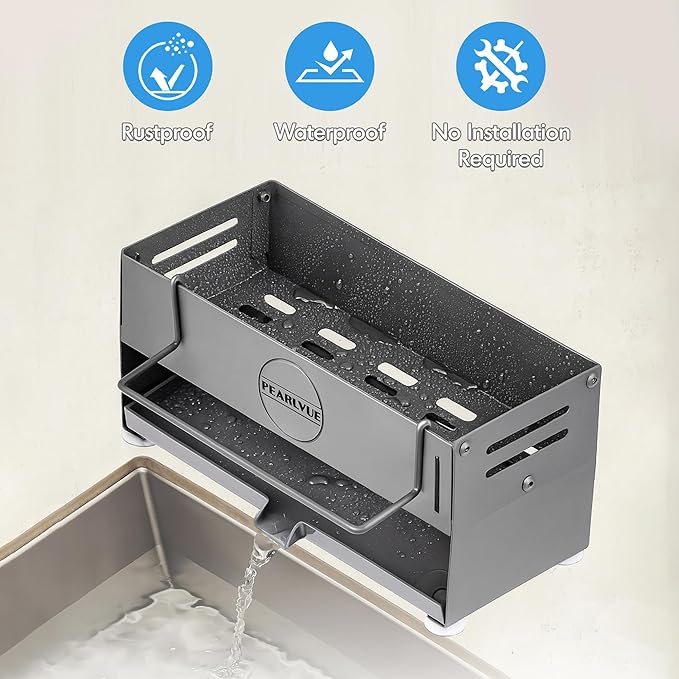 Sink Caddy Organizer - Rustproof 304 Stainless Steel Kitchen Countertop Organizers and Storage Essentials - Multi-Purpose Pull-Out Storage Organizers for Bathroom & Kitchen (GREY)