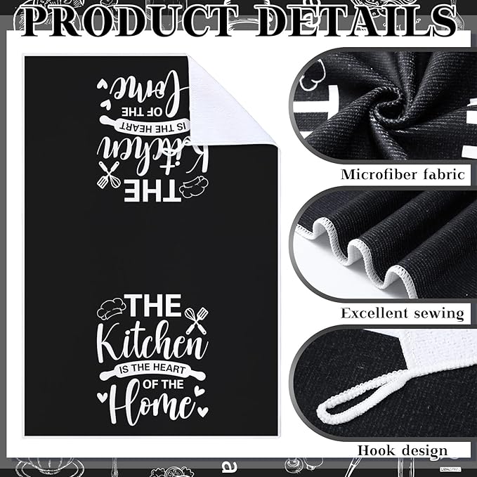 12 Pcs Farmhouse Kitchen Decor and Accessories Sets 4 Black Kitchen Towels 4 Absorbent Dishcloths 2 Pot Holders 2 Oven Mitts Gloves for Home Decorations Mom Gifts
