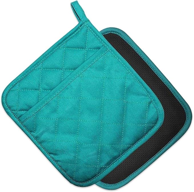 2Pcs Cotton and Neoprene Oven Pads Pot Holders with Pocket 8"x8.5" Dual-Function Hot Pad Set for Finger Hand Wrist Protection Heat Resistant to 428°F Teal,Green