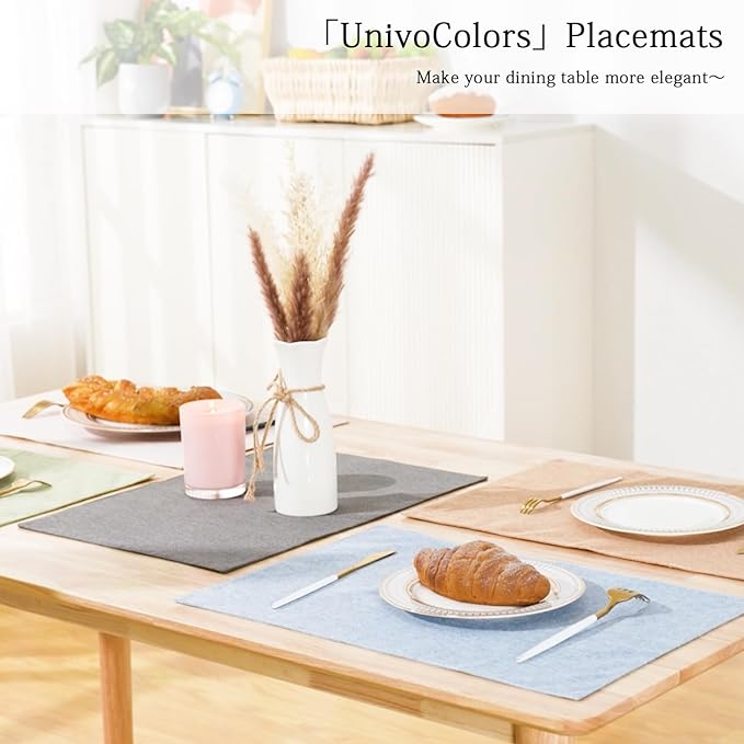 UnivoColors Set of 6 Faux Linen Placemats, Heat-Resistant & Easy-to-Clean,13"x19"for Dining Table, Kitchen, Holiday Meals (Light Grey)