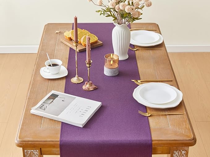 YATOJUZI Purple Table Runner Seasonal Summer Kitchen Dining Coffee Table Decoration 55 Inches Long Waterproof Farmhouse Rustic Table Runner Purple Home Wedding Party Decor 16x55Inch